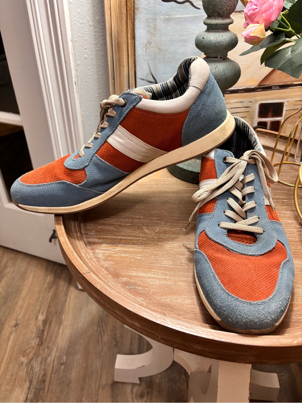 Base London Men’s Retro-Style Suede Sneakers in Blue and Orange size 12